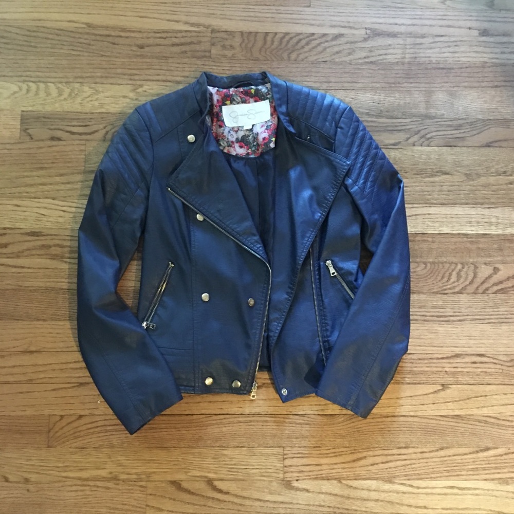 Jessica Simpson navy faux leather jacket. Small